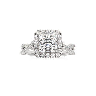 Twist Prong Set Halo Emerald Engagement Ring