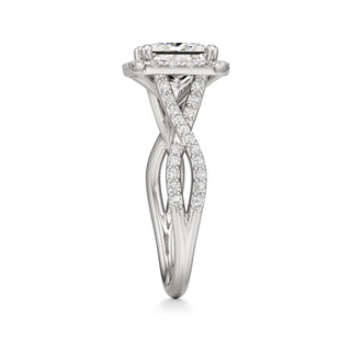 Twist Prong Set Halo Emerald Engagement Ring