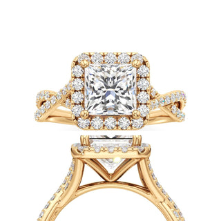 Twist Prong Set Halo Emerald Engagement Ring