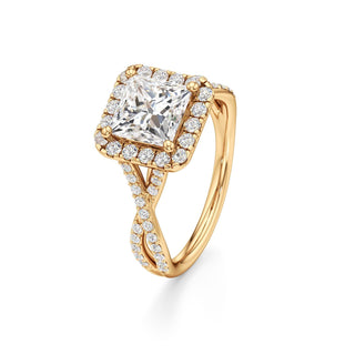 Twist Prong Set Halo Emerald Engagement Ring