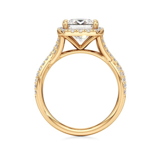 Twist Prong Set Halo Emerald Engagement Ring