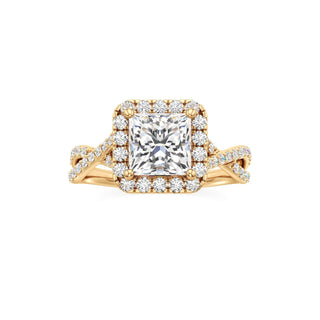 Twist Prong Set Halo Emerald Engagement Ring