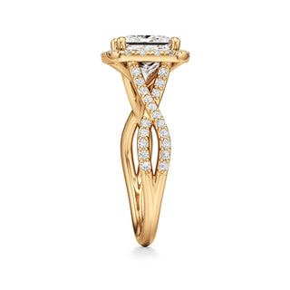 Twist Prong Set Halo Emerald Engagement Ring
