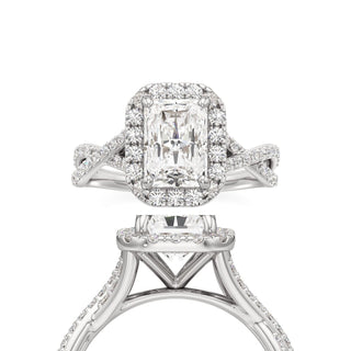 Twist Prong Set Halo Emerald Engagement Ring