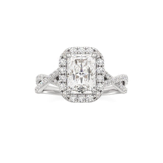 Twist Prong Set Halo Emerald Engagement Ring