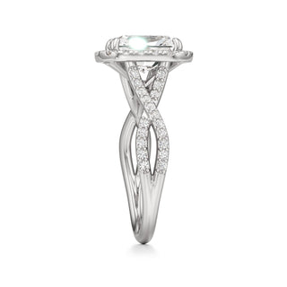 Twist Prong Set Halo Emerald Engagement Ring