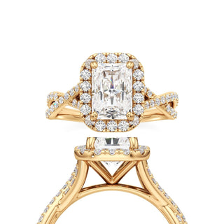 Twist Prong Set Halo Emerald Engagement Ring