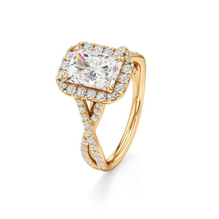 Twist Prong Set Halo Emerald Engagement Ring