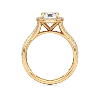Twist Prong Set Halo Emerald Engagement Ring