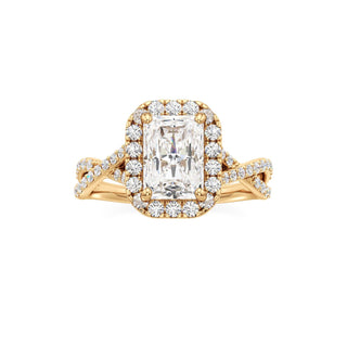 Twist Prong Set Halo Emerald Engagement Ring