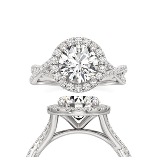 Twist Prong Set Halo Emerald Engagement Ring