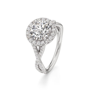 Twist Prong Set Halo Emerald Engagement Ring