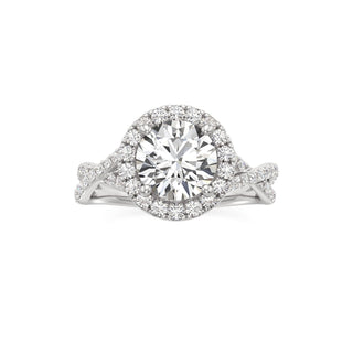 Twist Prong Set Halo Emerald Engagement Ring