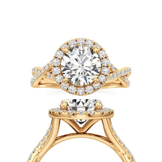 Twist Prong Set Halo Emerald Engagement Ring