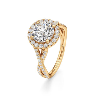 Twist Prong Set Halo Emerald Engagement Ring