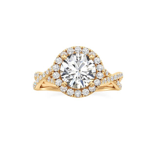 Twist Prong Set Halo Emerald Engagement Ring