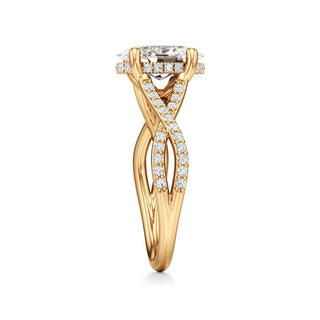 Twist Prong Set Hidden Halo Emerald Engagement Ring