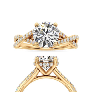 Twist Prong Set Hidden Halo Emerald Engagement Ring