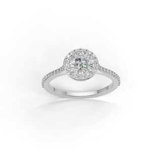 Round Lab Grown Diamond Halo Engagement Ring with Pave Band