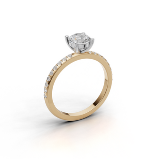 Round Lab Grown Diamond Engagement Ring with Two-Tone Gold Pave Band