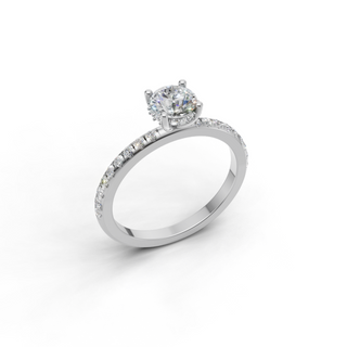 Round Lab Grown Diamond Engagement Ring with 4-Prong Pave Band
