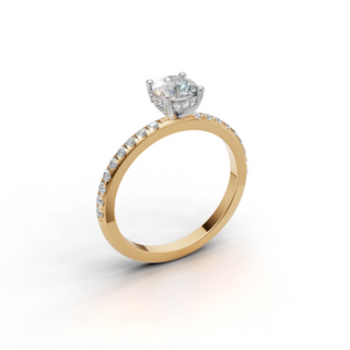 Round Lab Grown Diamond Engagement Ring with Two-Tone and Pave Band