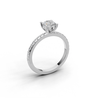 Round Lab Grown Diamond Engagement Ring with Pave Band